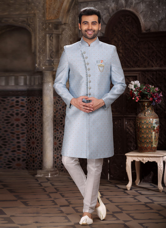 Breeze Blue Banarasi Jacquard Indo Western