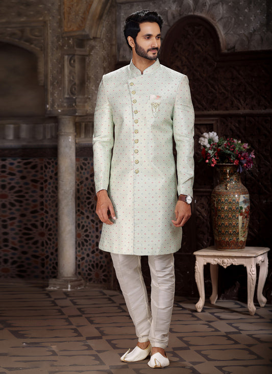 Ice Mint Banarasi Jacquard Indo Western