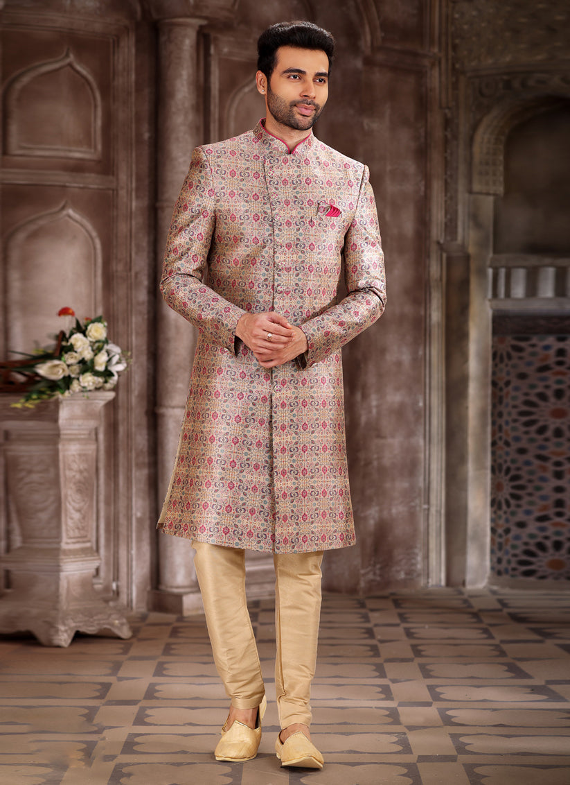 Multicolor Art Silk Printed Sherwani