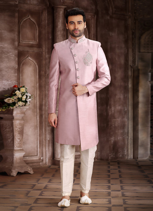 Blush Pink Art Silk Men Sherwani