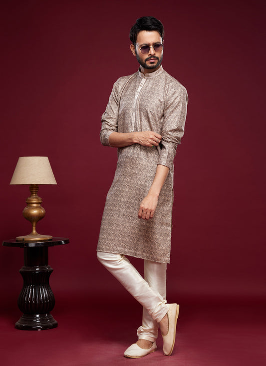 Light Brown Art Silk Digital Printed Kurta Set
