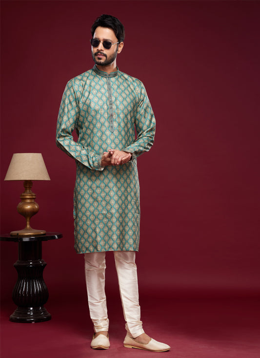 Sea Green Art Silk Digital Printed Kurta Set