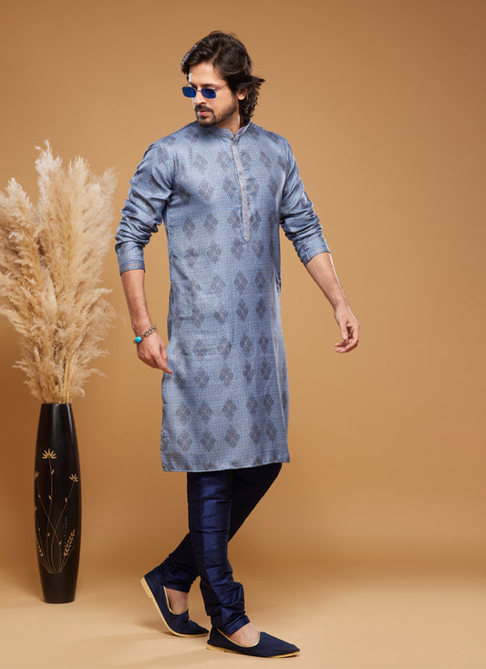 Sky Blue Art Silk Digital Printed Kurta Set