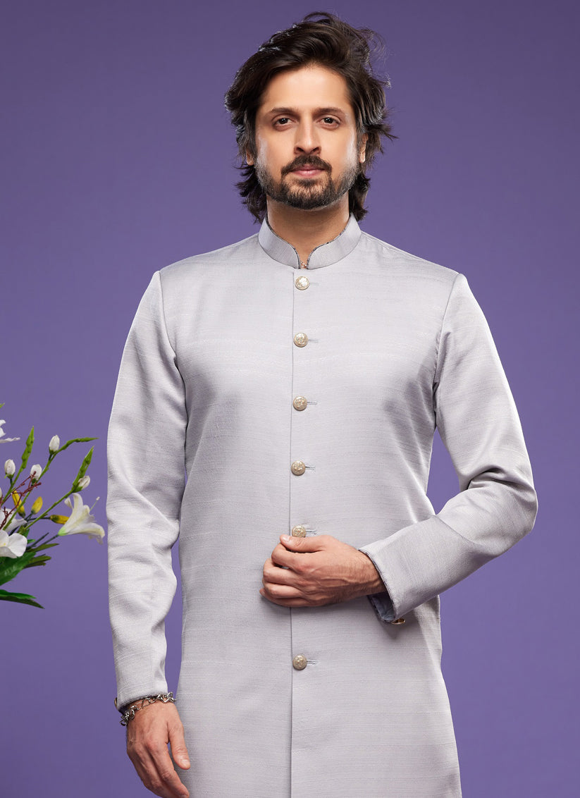 Grey Art Silk Mens Indo Western Suit