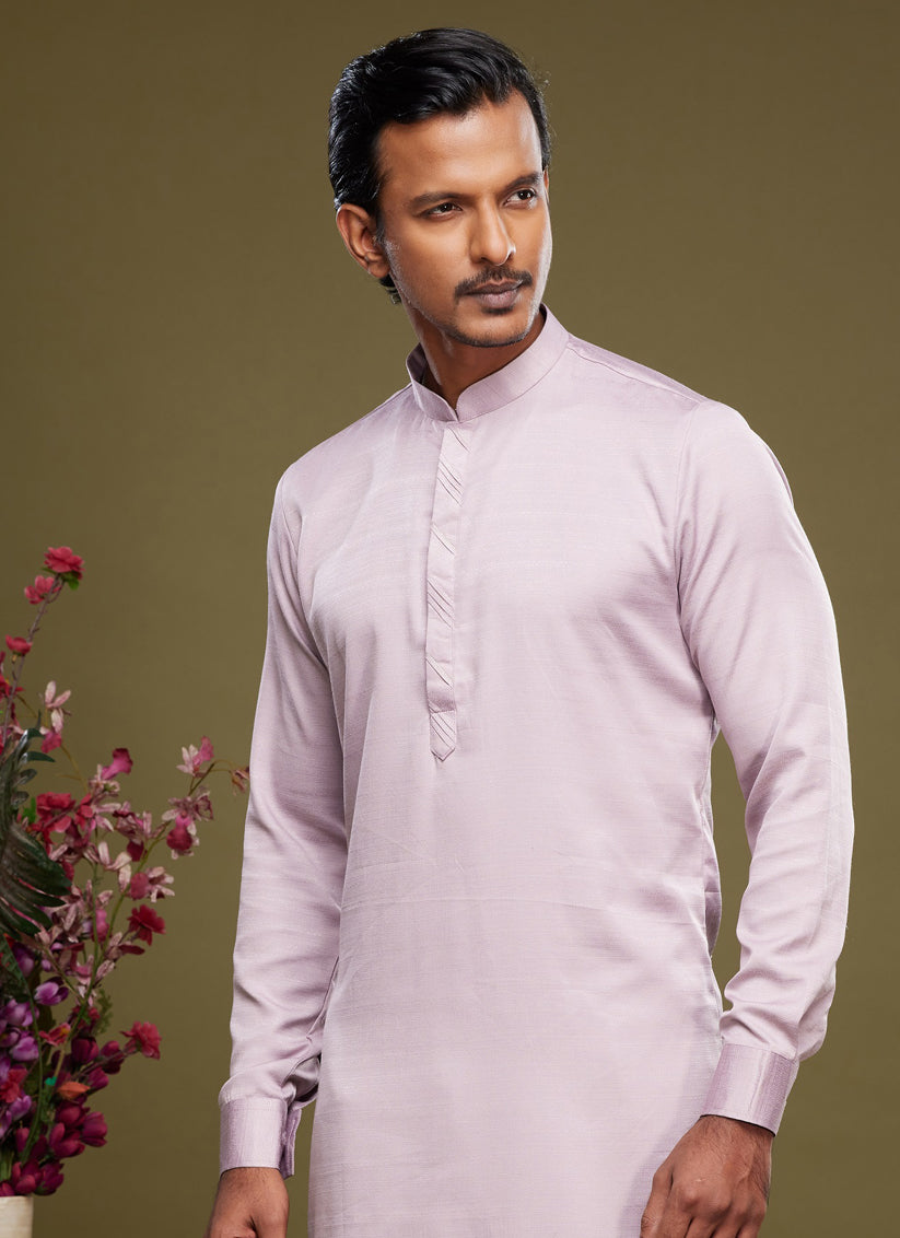 Light Pink Art Silk Mens Kurta Pajama Set