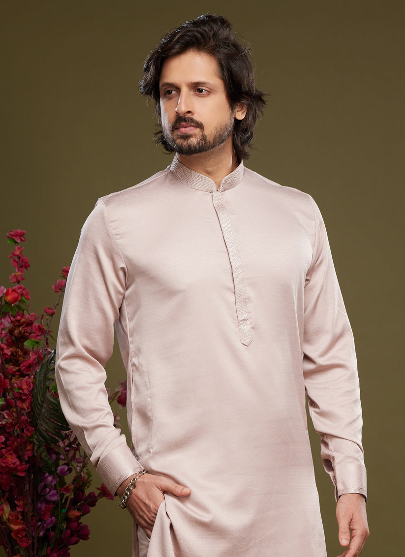 Cream Art Silk Mens Kurta Pajama Set