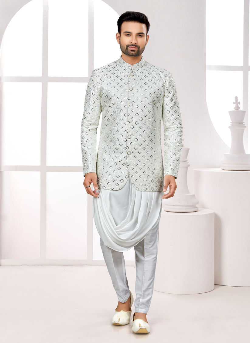 Off White Silk Mens Indo Western Suit