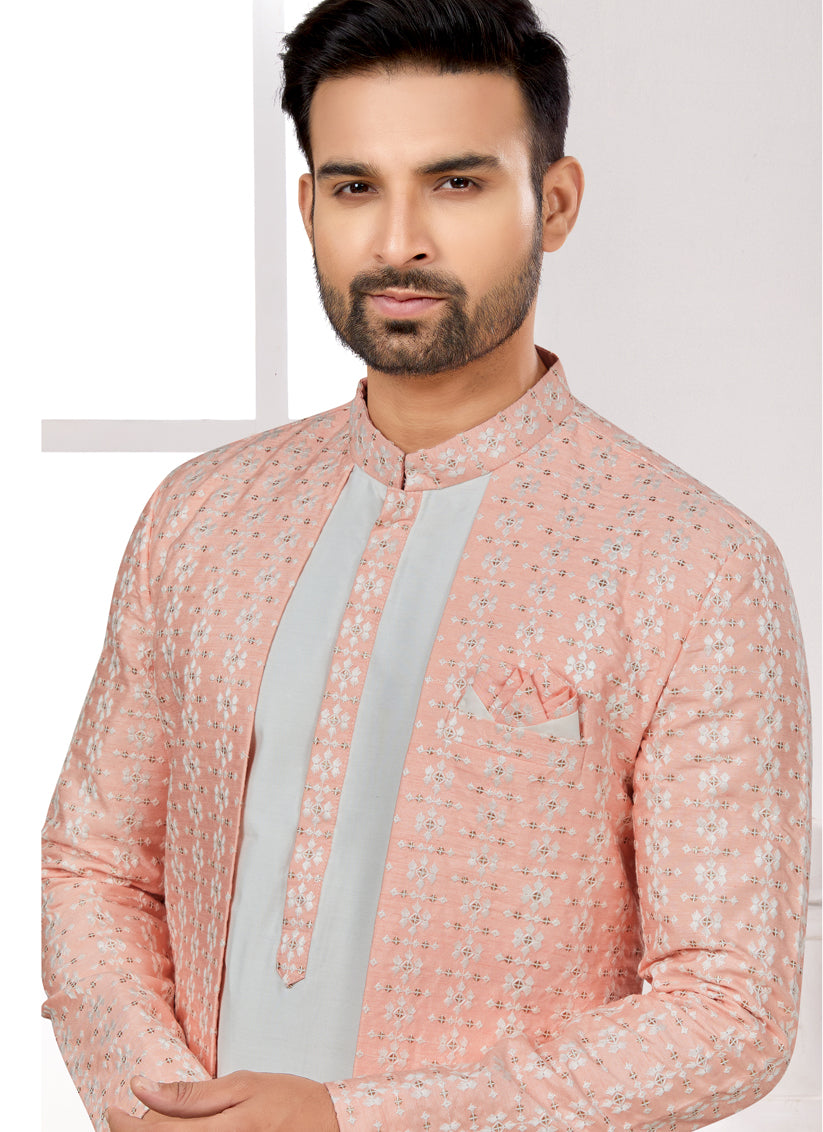 Off White Silk Jacket Style Designer Sherwani