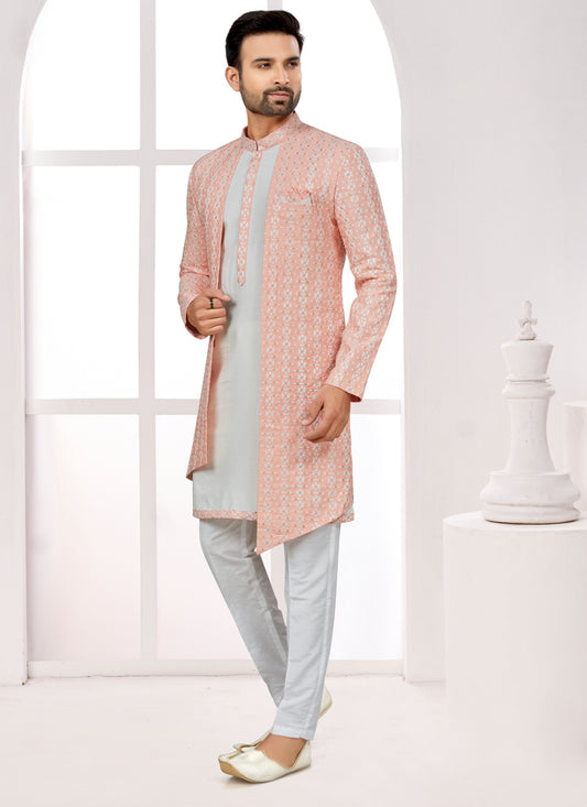 Off White Silk Jacket Style Designer Sherwani