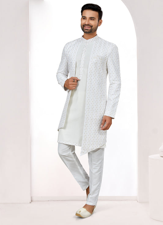 Off White Silk Jacket Style Designer Sherwani