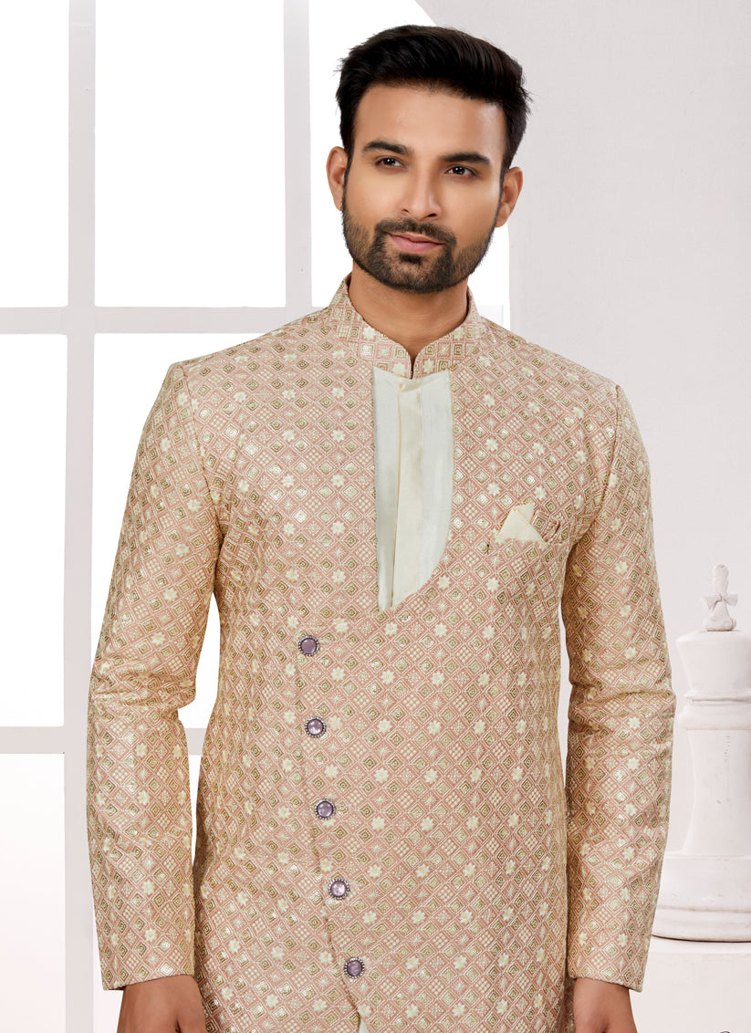 Off White Silk Indo Western Designer Sherwani