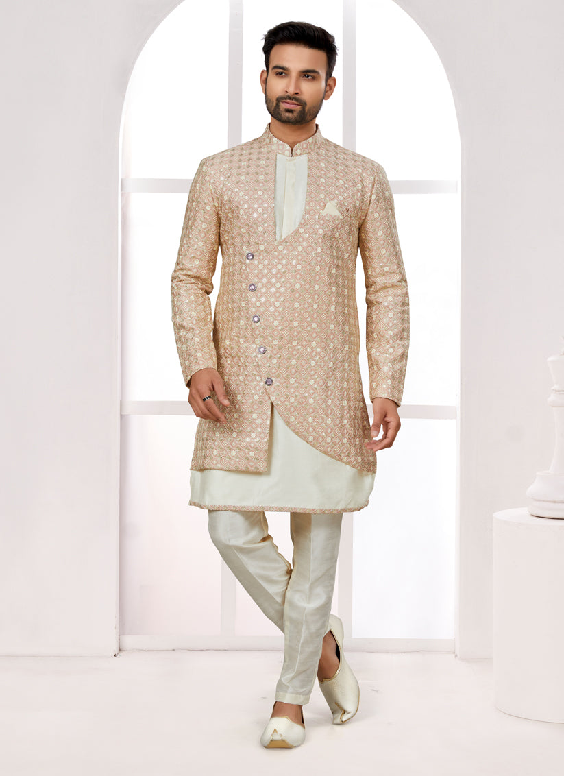 Off White Silk Indo Western Designer Sherwani