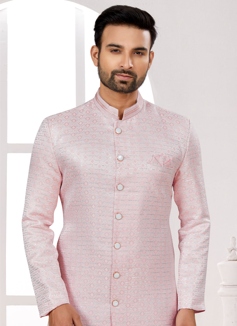 Light Pink Jacquard Indo Western Designer Sherwani