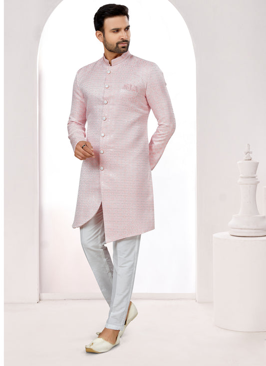 Light Pink Jacquard Indo Western Designer Sherwani