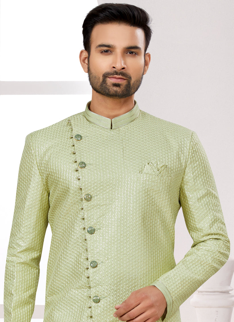 Pista Green Silk Achkan Style Designer Sherwani