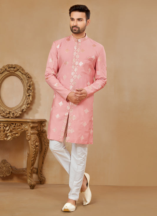 Pink Silk Achkan Style Designer Sherwani