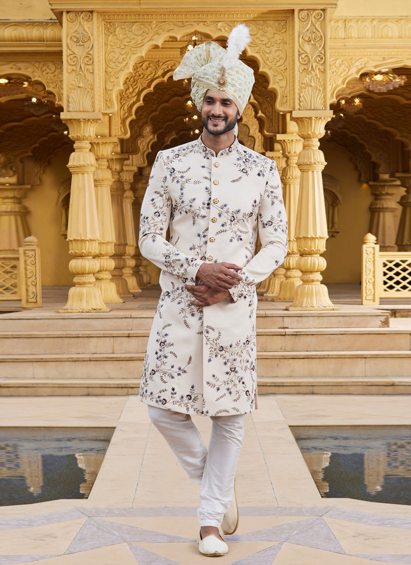 Cream Wedding Wear Sherwani