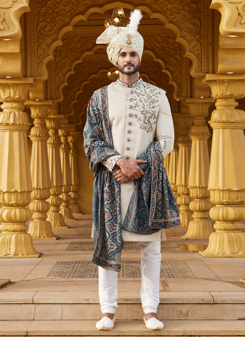 Cream Wedding Wear Sherwani