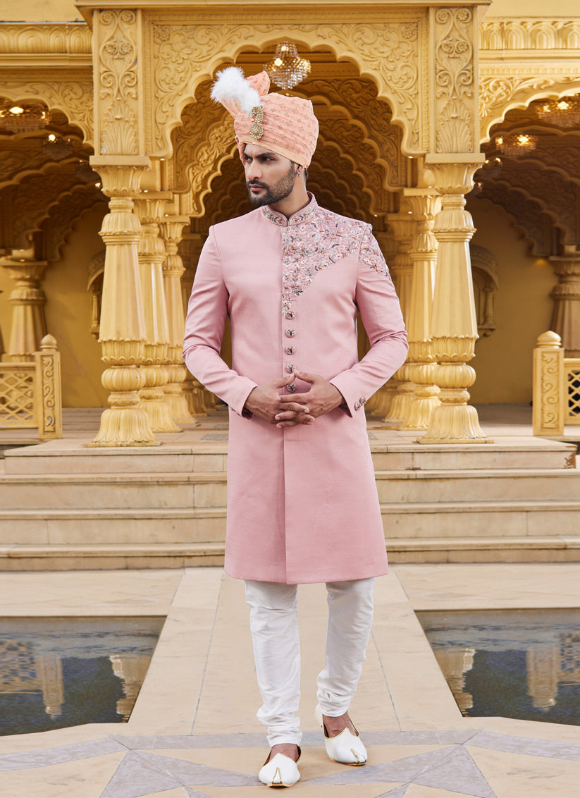 Pink Wedding Wear Sherwani