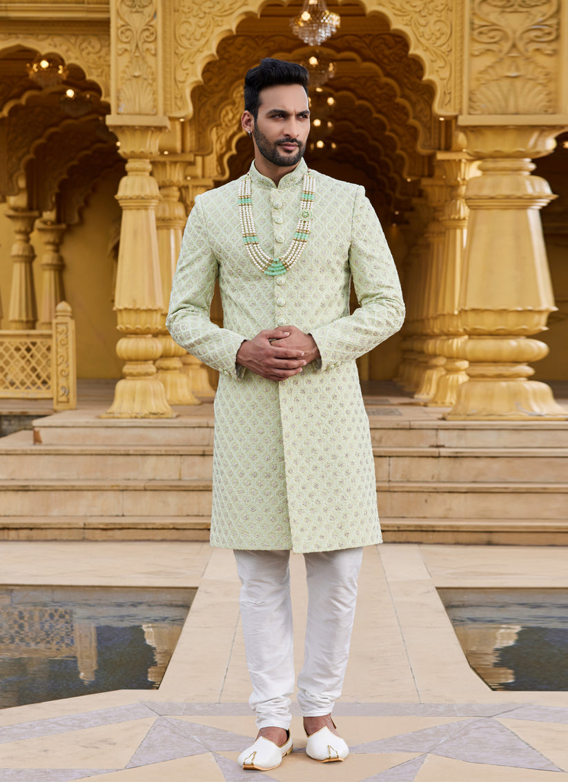 Pista Green Wedding Wear Sherwani