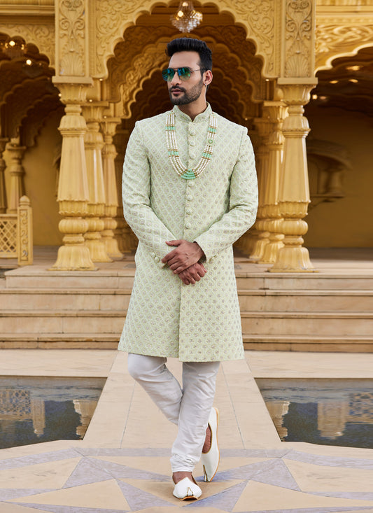 Pista Green Wedding Wear Sherwani