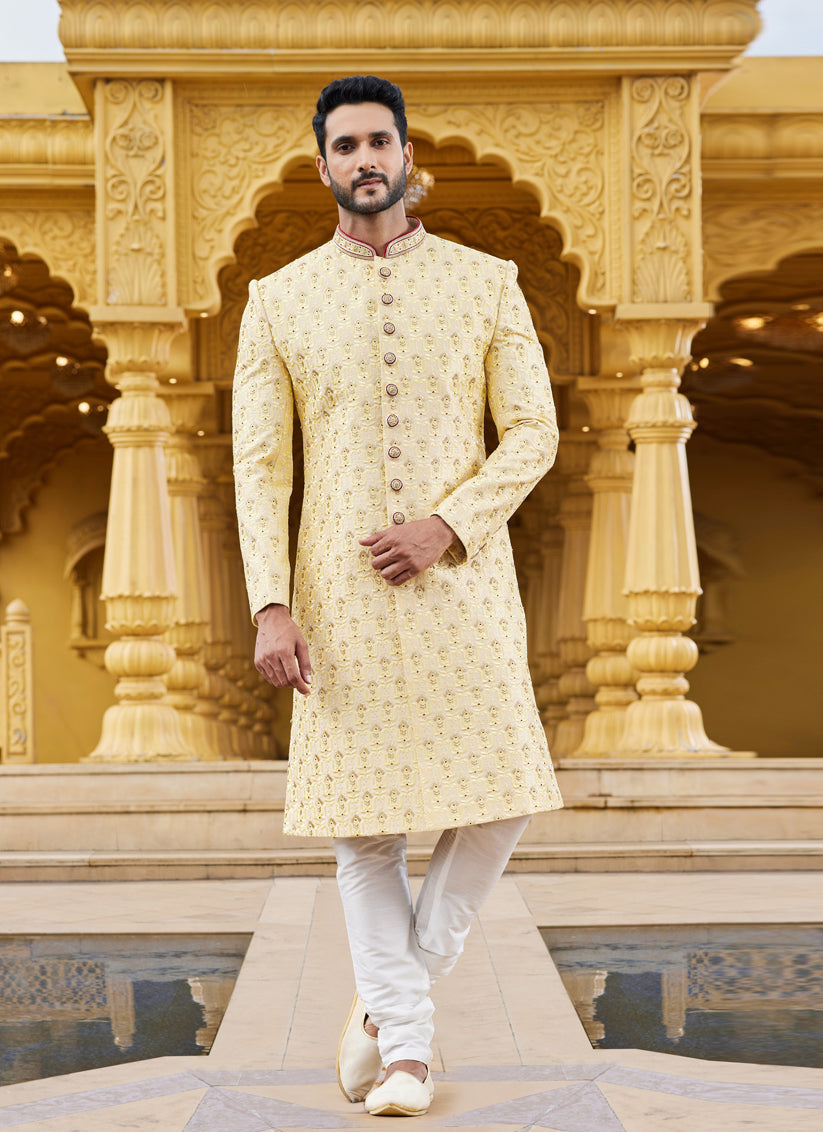 Yellow Wedding Wear Sherwani