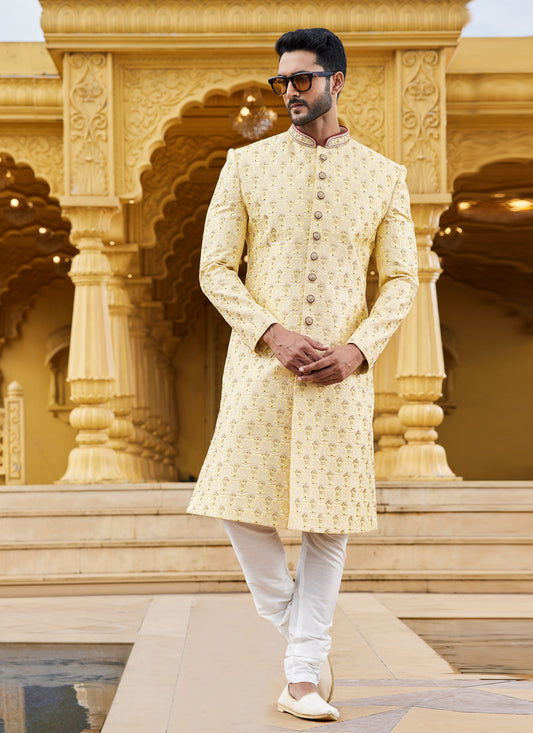 Yellow Wedding Wear Sherwani