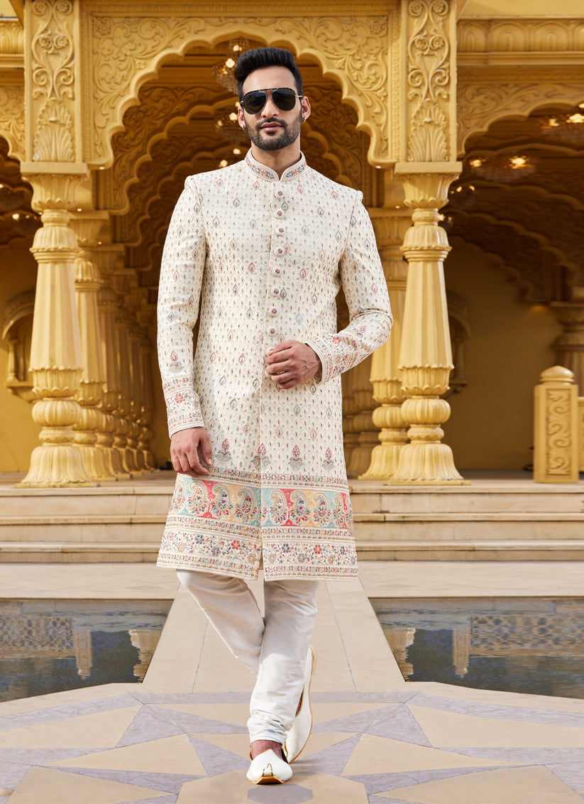 Cream Wedding Wear Sherwani