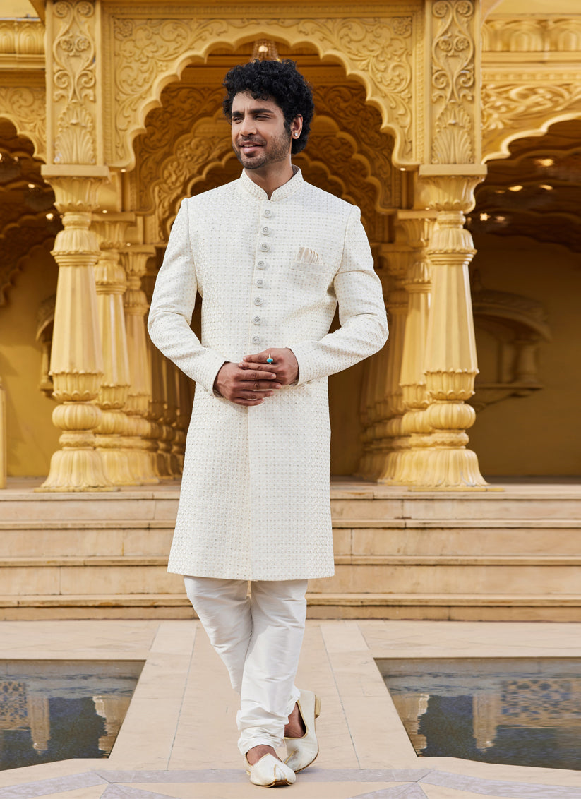 Cream Wedding Wear Sherwani