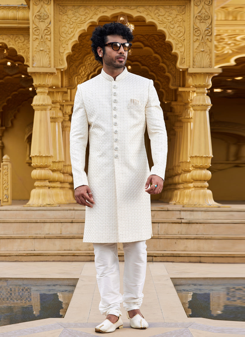 Cream Wedding Wear Sherwani