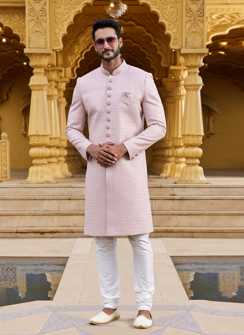 Blush Pink Wedding Wear Sherwani