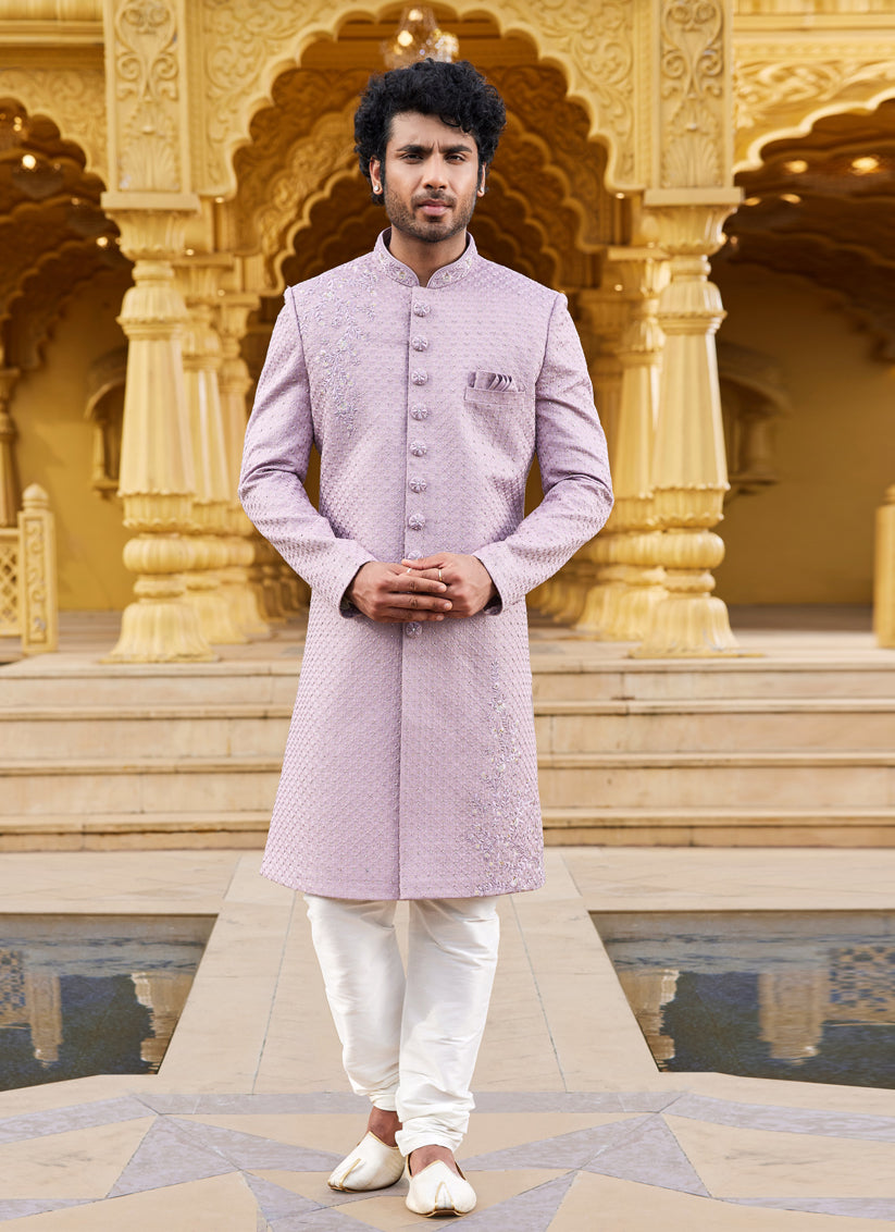 Lavender Wedding Wear Sherwani