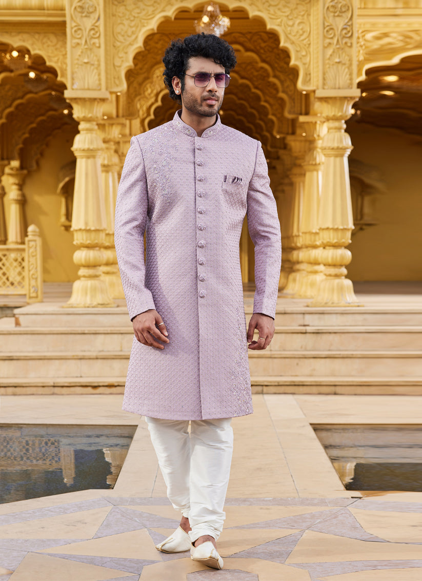 Lavender Wedding Wear Sherwani