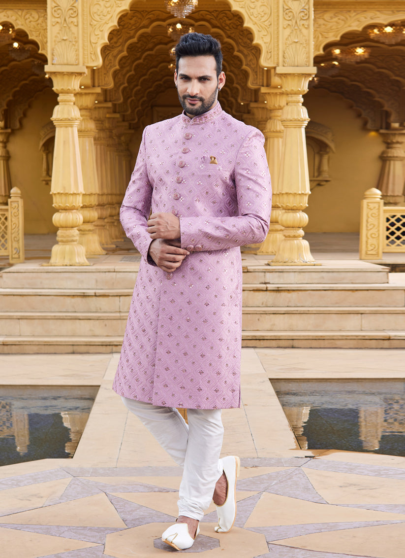 Onion Pink Wedding Wear Sherwani