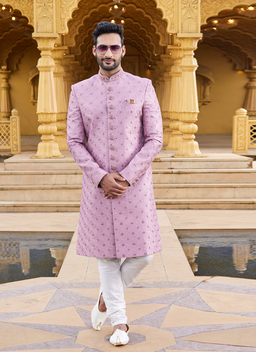 Onion Pink Wedding Wear Sherwani