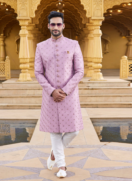 Onion Pink Wedding Wear Sherwani