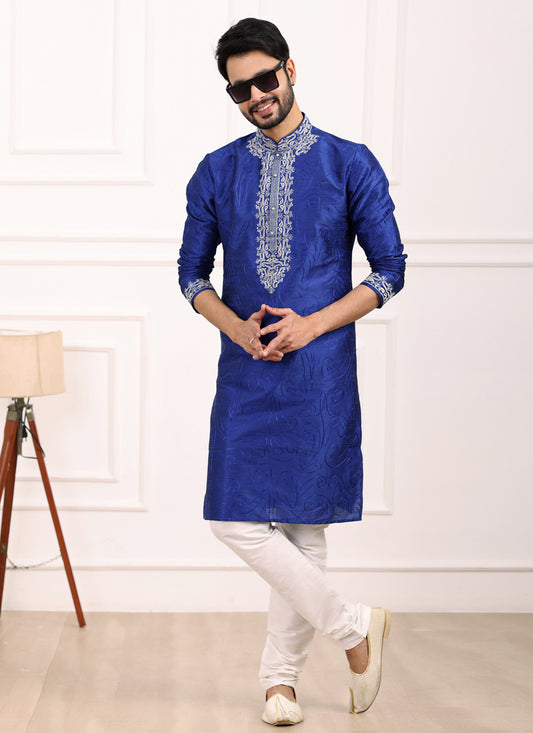 Royal Blue Banarasi Silk Thread Work Kurta Set