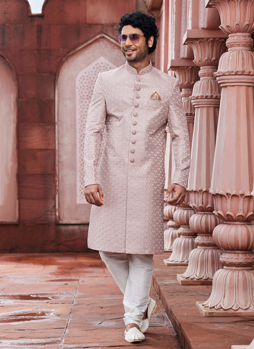 Blush Pink Art Silk Designer Sherwani