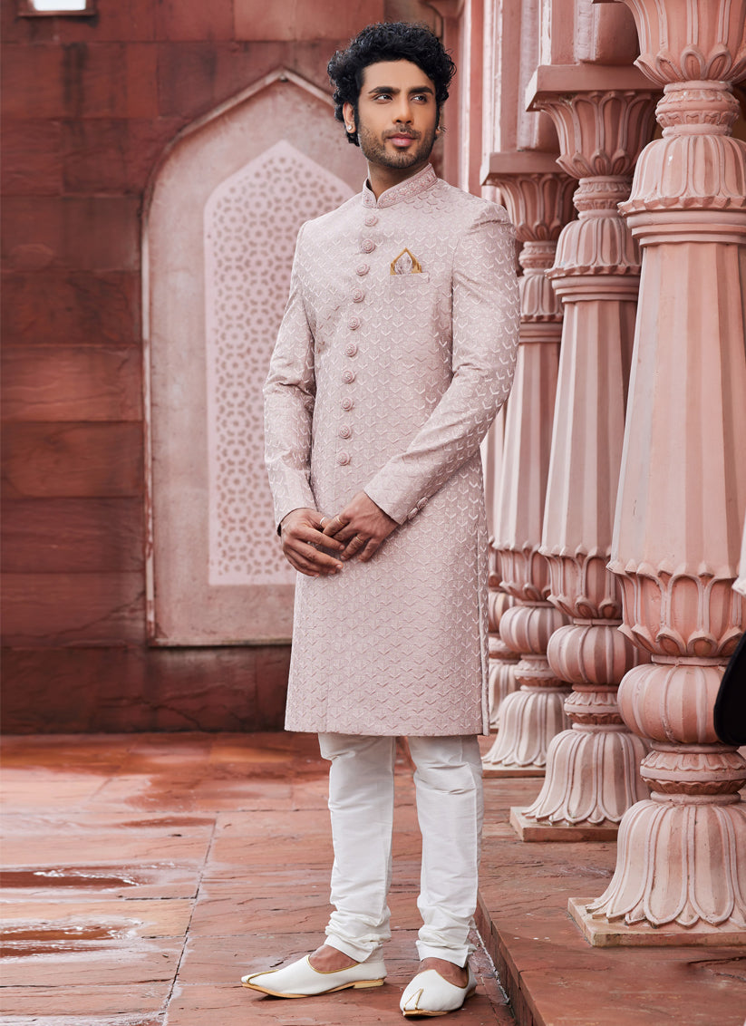 Blush Pink Art Silk Designer Sherwani