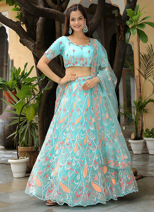 Sky Blue Heavy Lehenga Choli Set for Festival