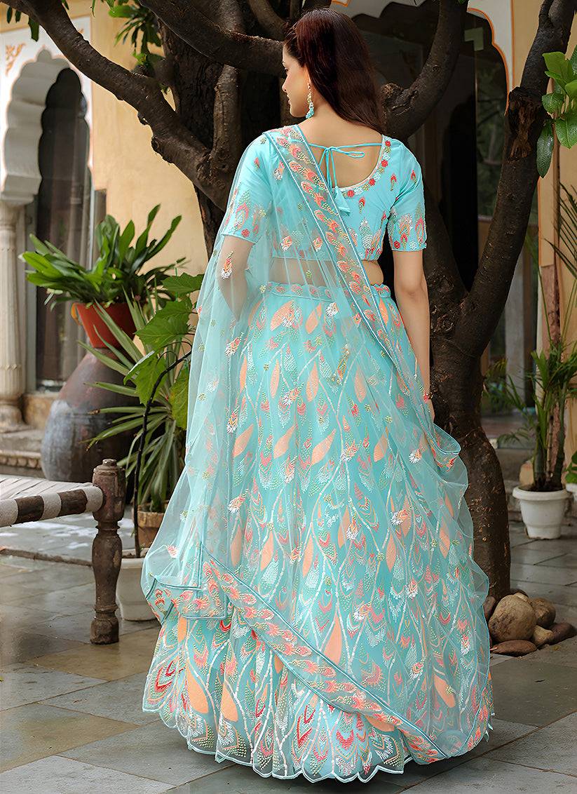 Sky Blue Heavy Lehenga Choli Set for Festival