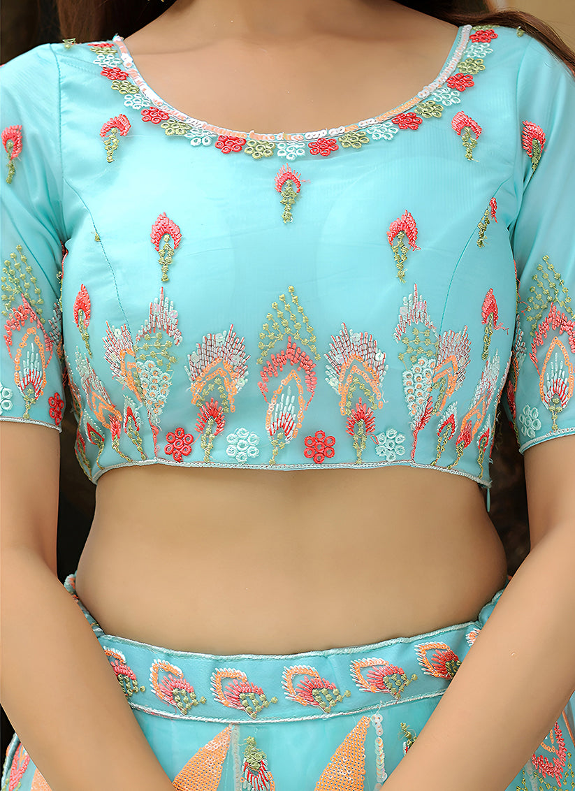 Sky Blue Heavy Lehenga Choli Set for Festival