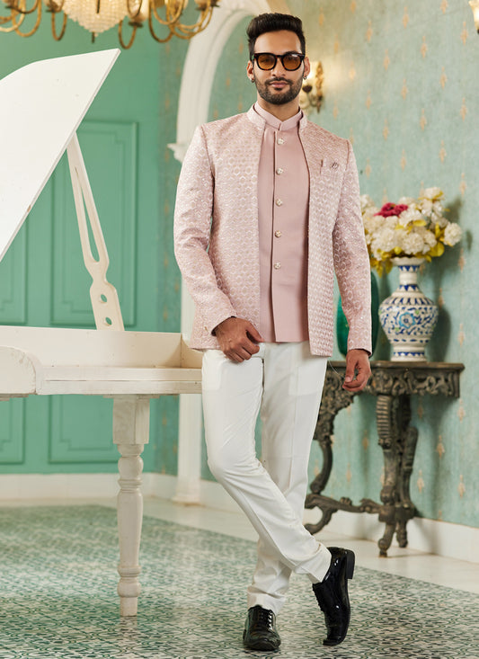 Blush Pink Art Silk 3 Pcs Jodhpuri Suit