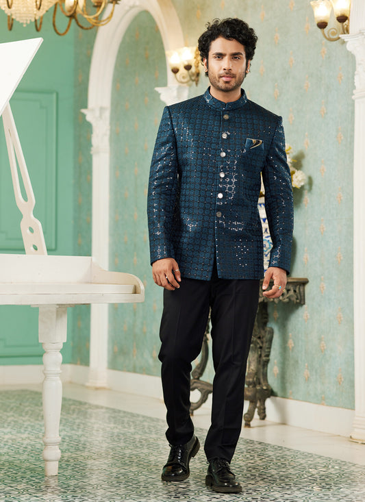 Teal Green Art Silk Jodhpuri Suit