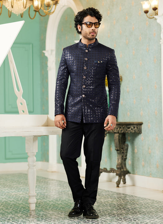 Midnight Blue Art Silk Jodhpuri Suit