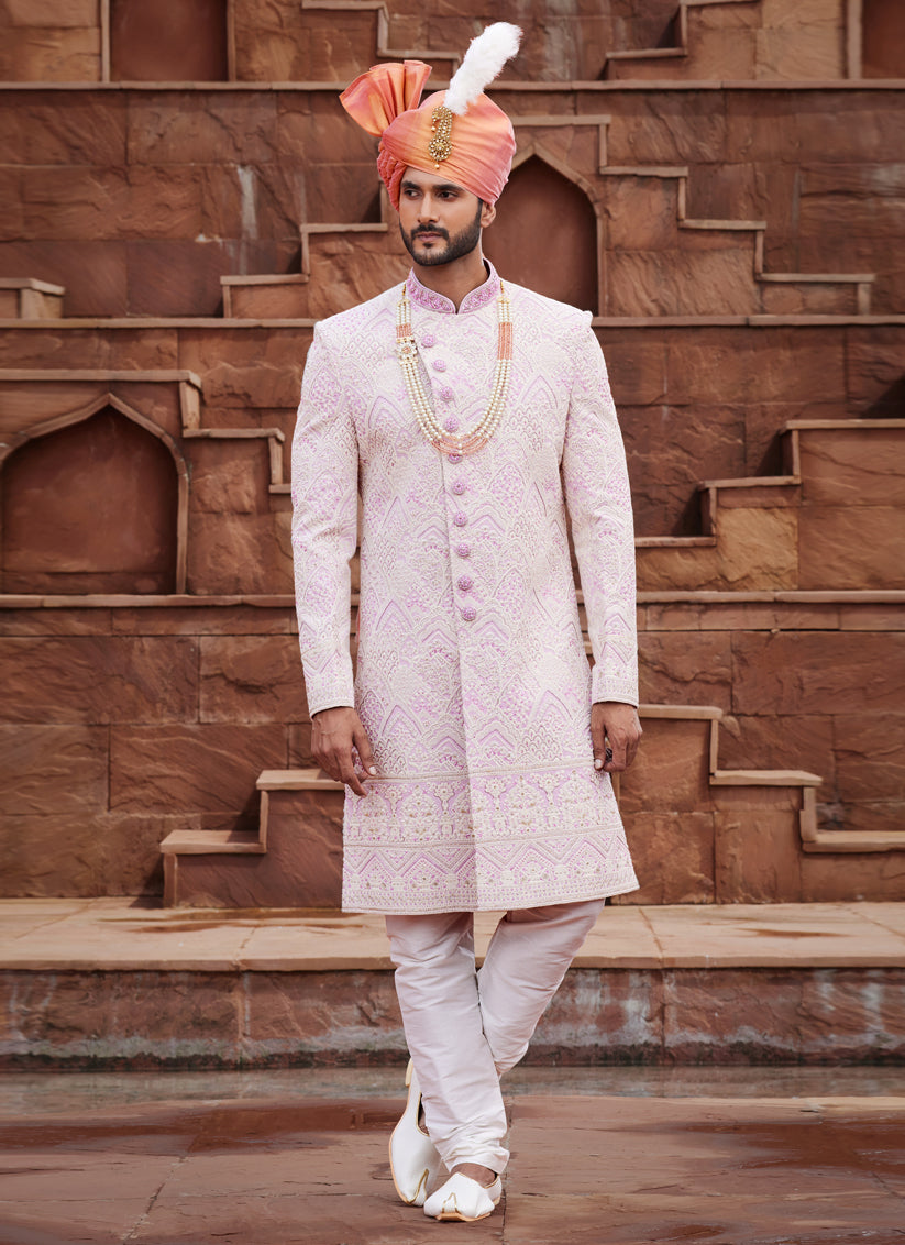 Cream Georgette Designer Sherwani