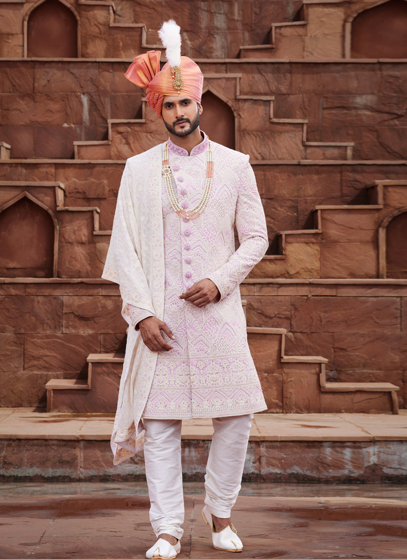 Cream Georgette Designer Sherwani