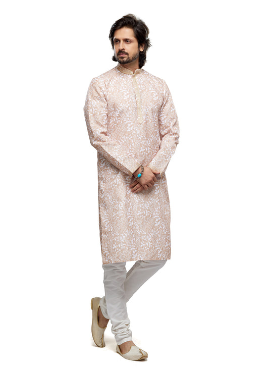Beige Cotton Kurta Pyjama Set