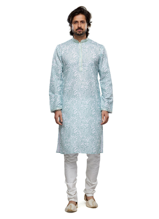 Sky Blue Cotton Kurta Pyjama Set