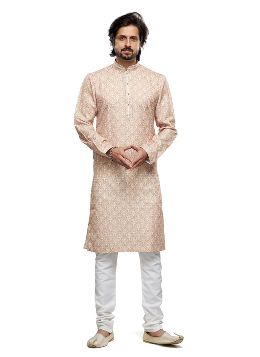 Beige Cotton Kurta Pyjama Set